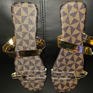 Gold and Brown Geometric Women's Sandals